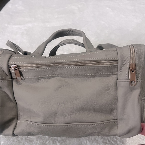 Vintage Putty Small Leather Duffle Bag Crossbody Strap Mexico Puppy Carrier - Picture 7 of 16